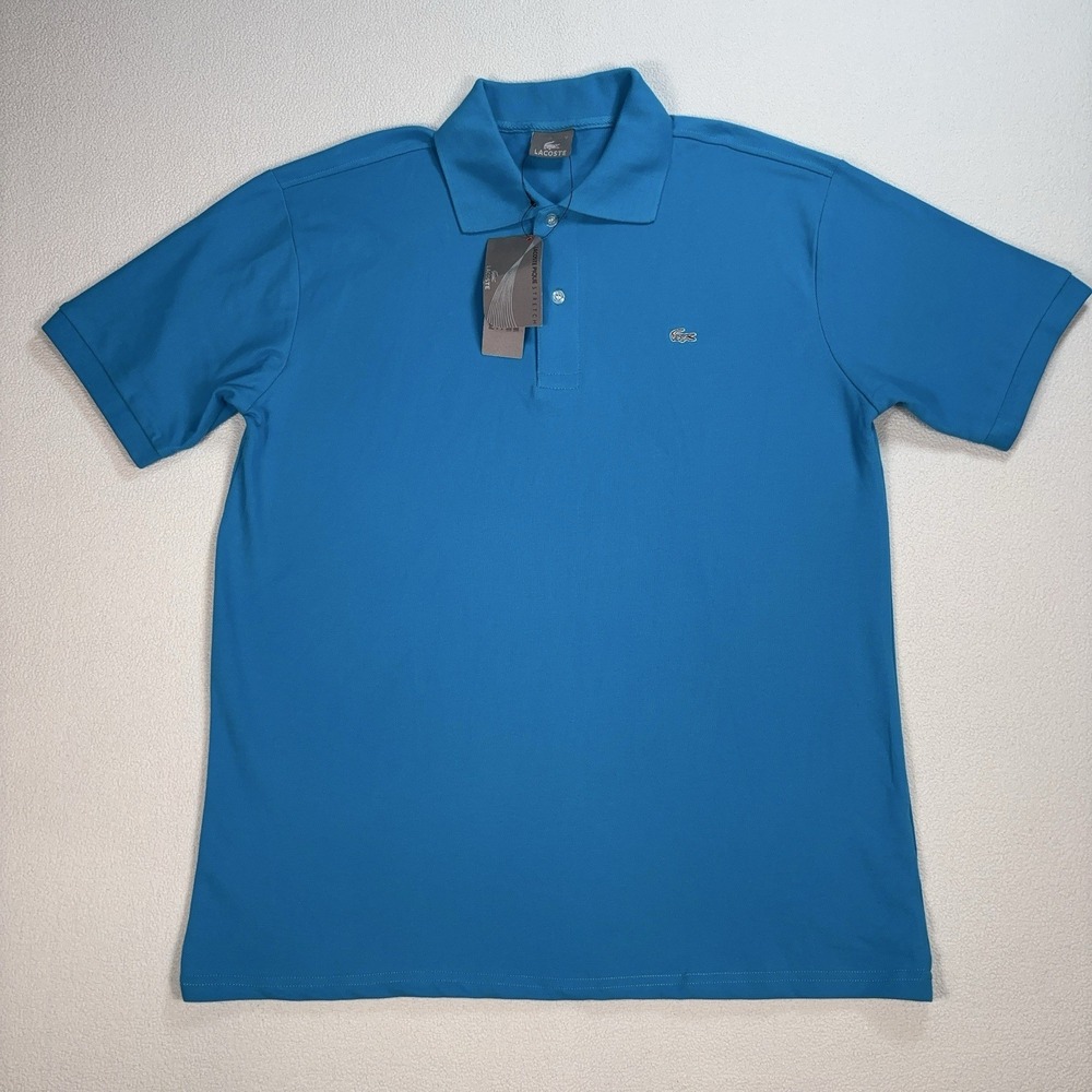 NWT Lacoste Pique Stretch Polo Men's 7 / 2XL Blue 100% Cotton Logo Shirt *READ*